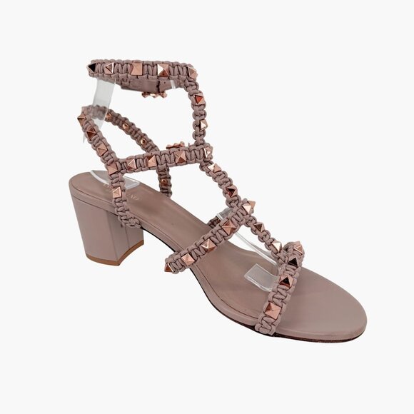 Valentino Garavani Rockstud Braided Caged Block Heel Sandals Beige Size 40 US 10 - Picture 11 of 15